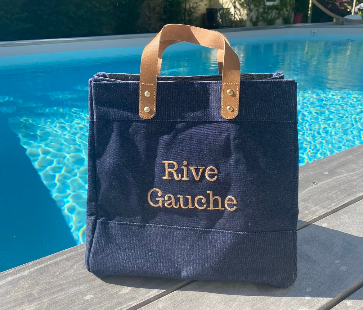 Sac en jean anses cuir Rive Gauche