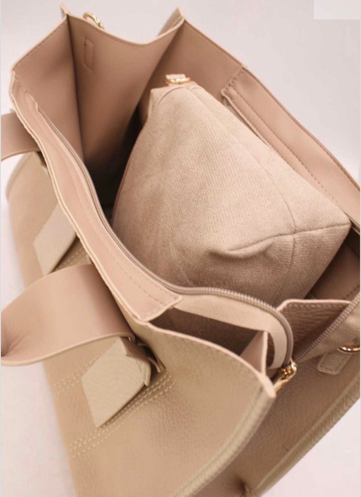 Grand cabas beige pochette suédine