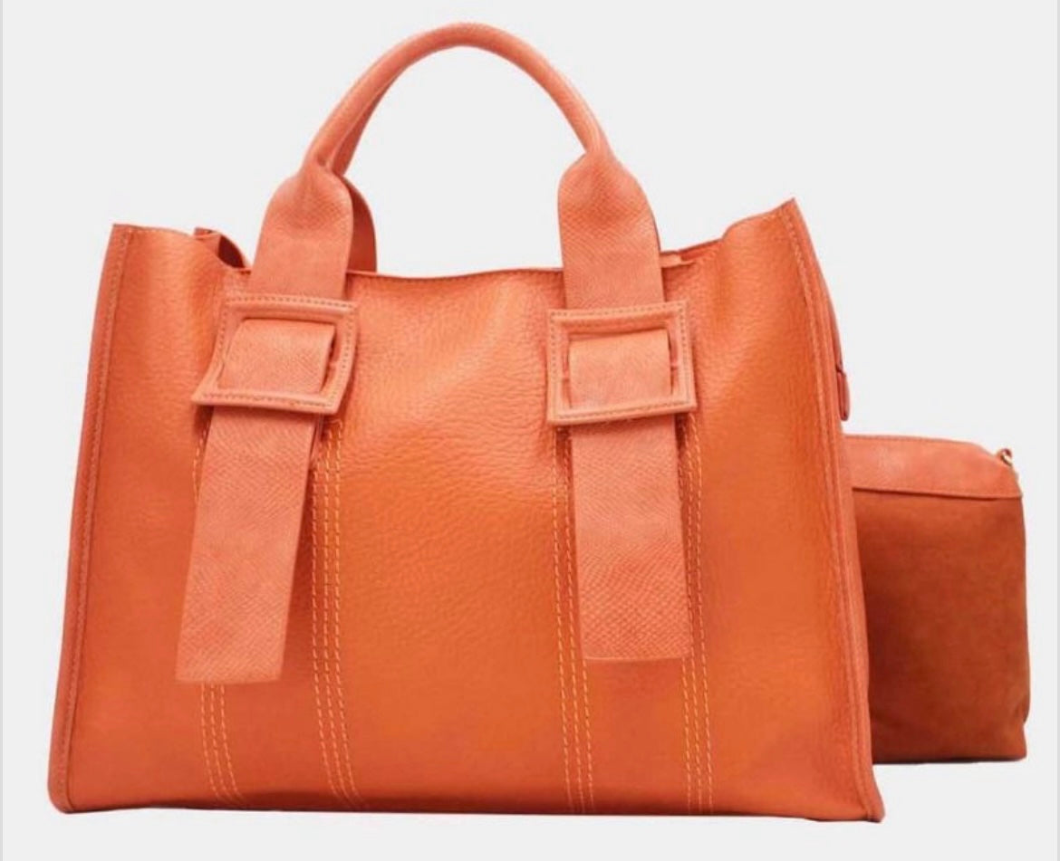 Grand cabas orange pochette suédine